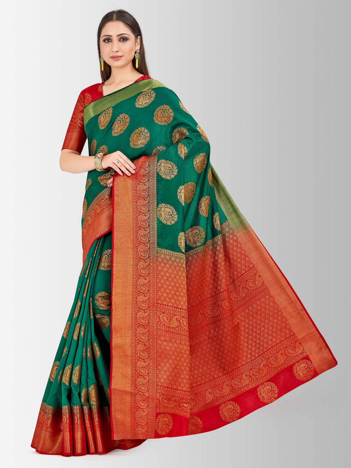 Mimosa Womens Art Silk Saree Kanjivaram BGreen Color