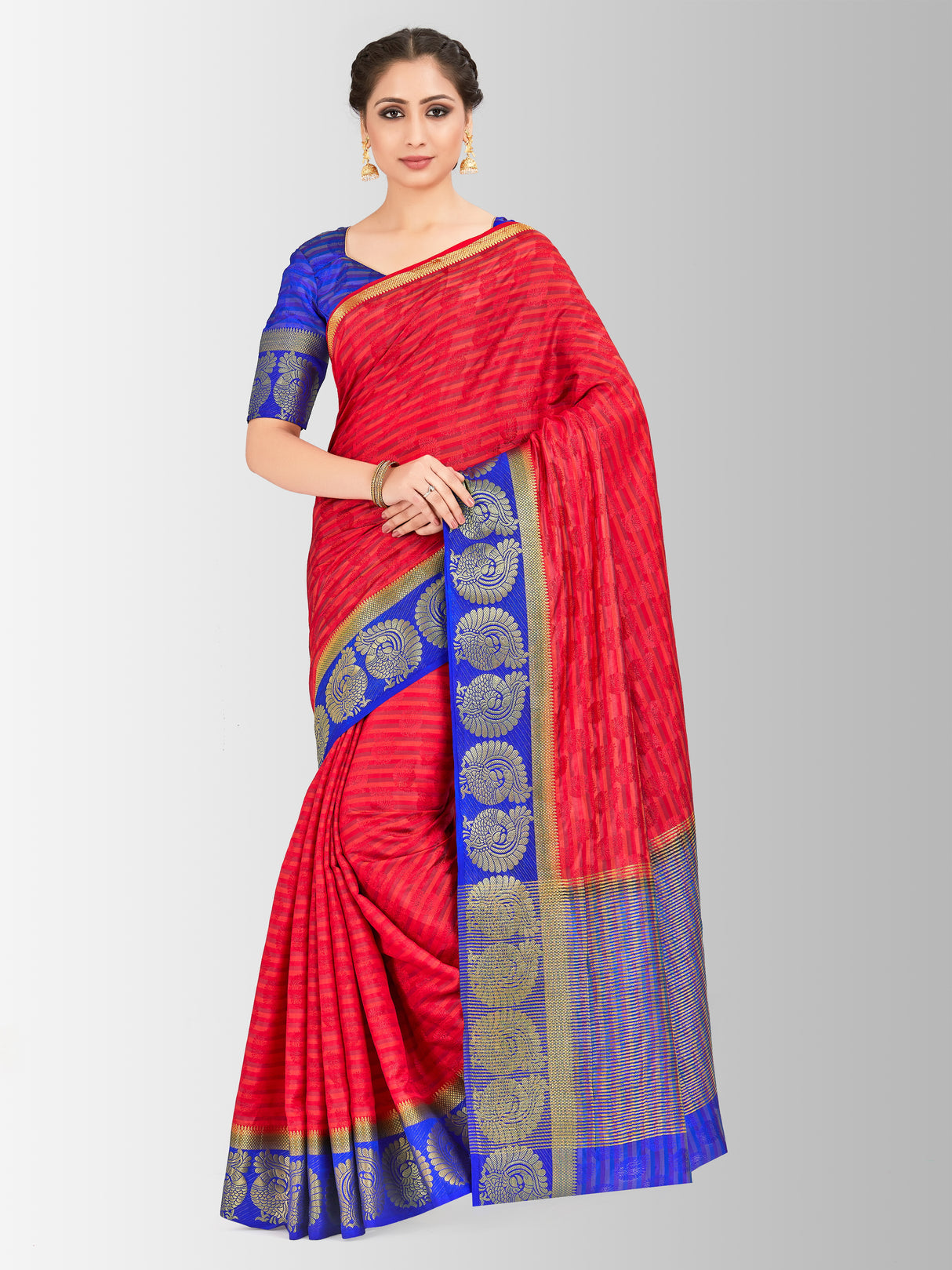 Mimosa Womens Art Silk Saree Kanjivaram Strawberry Color