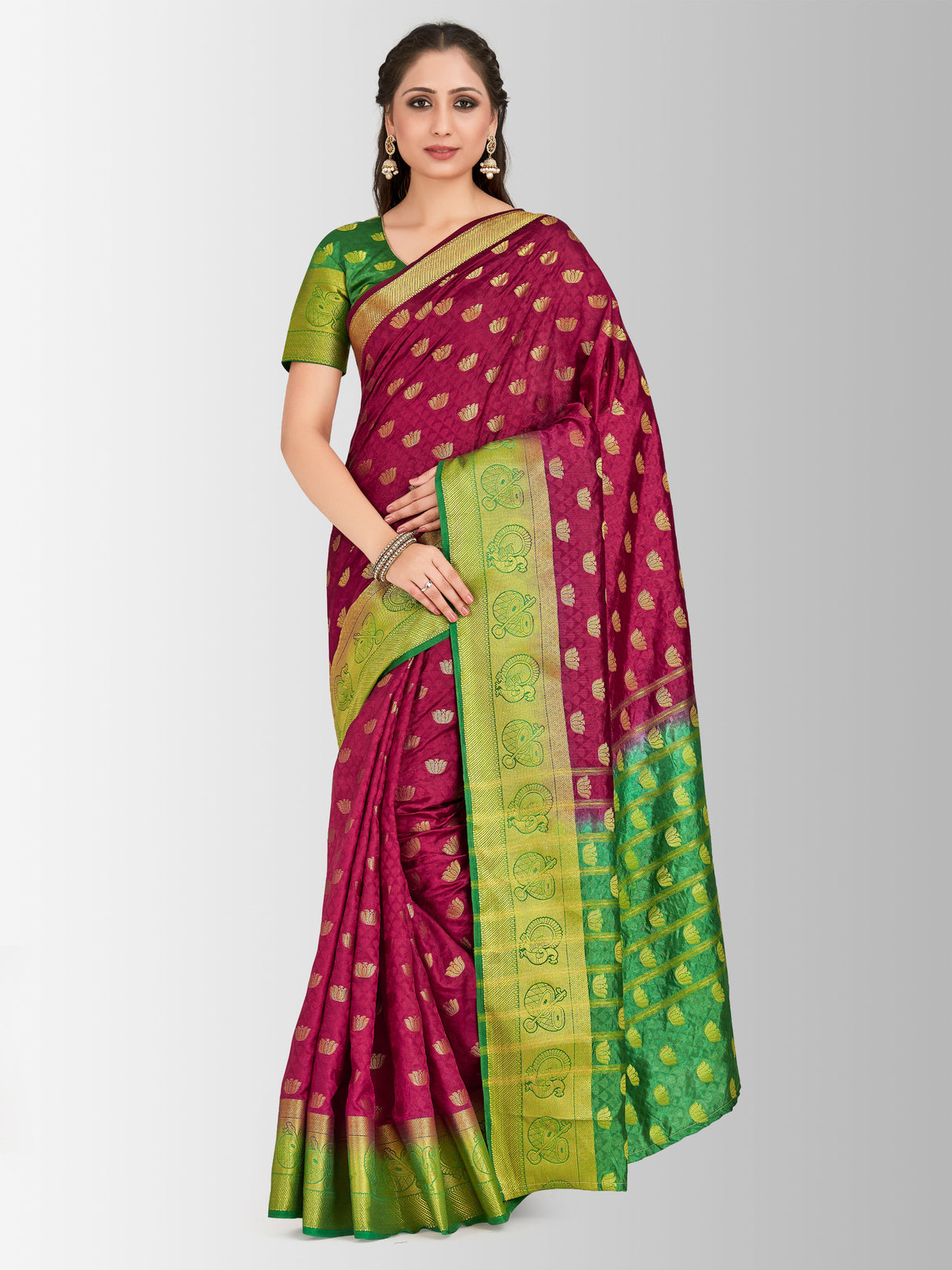 Mimosa Womens Art Silk Saree Kanjivaram Maroon Color