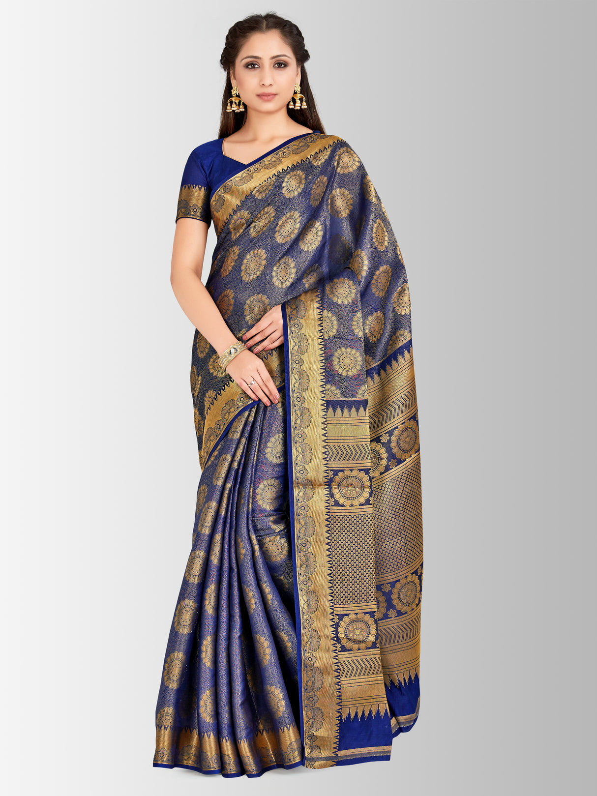 Mimosa Womens Art Silk Saree Kanjivaram Navy Blue Color