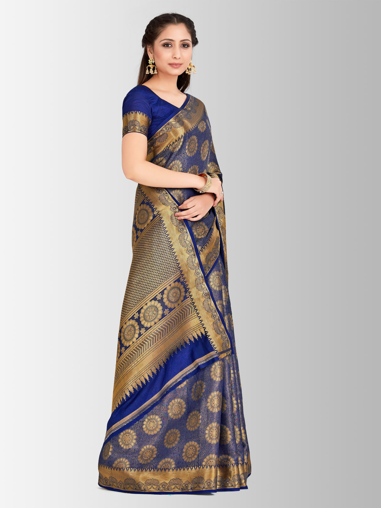 Mimosa Womens Art Silk Saree Kanjivaram Navy Blue Color