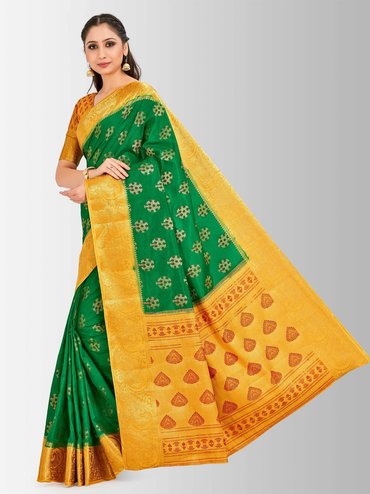 Mimosa Womens Art Silk Saree Paithani Green Color