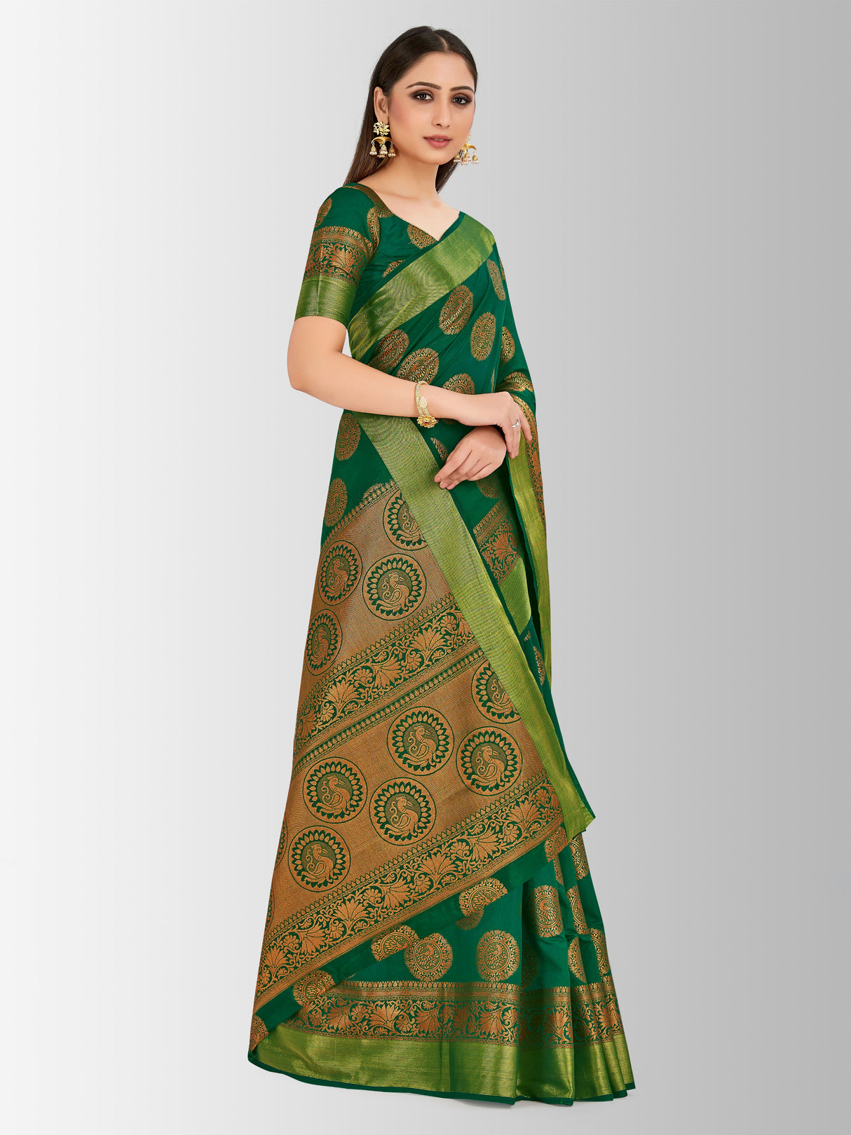 Mimosa Womens Art Silk Saree Kanjivaram Green Color