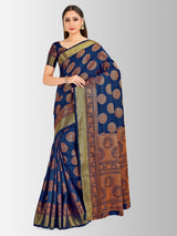 Mimosa Womens Art Silk Saree Kanjivaram Navy Blue Color