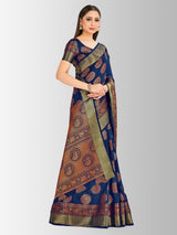 Mimosa Womens Art Silk Saree Kanjivaram Navy Blue Color