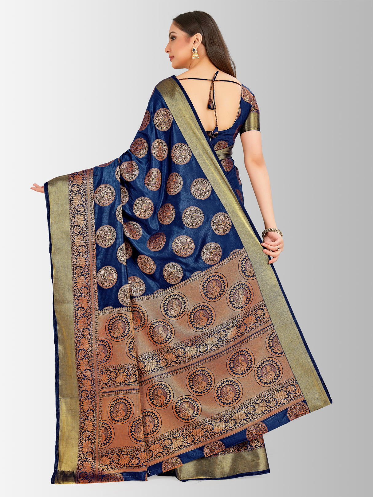 Mimosa Womens Art Silk Saree Kanjivaram Navy Blue Color