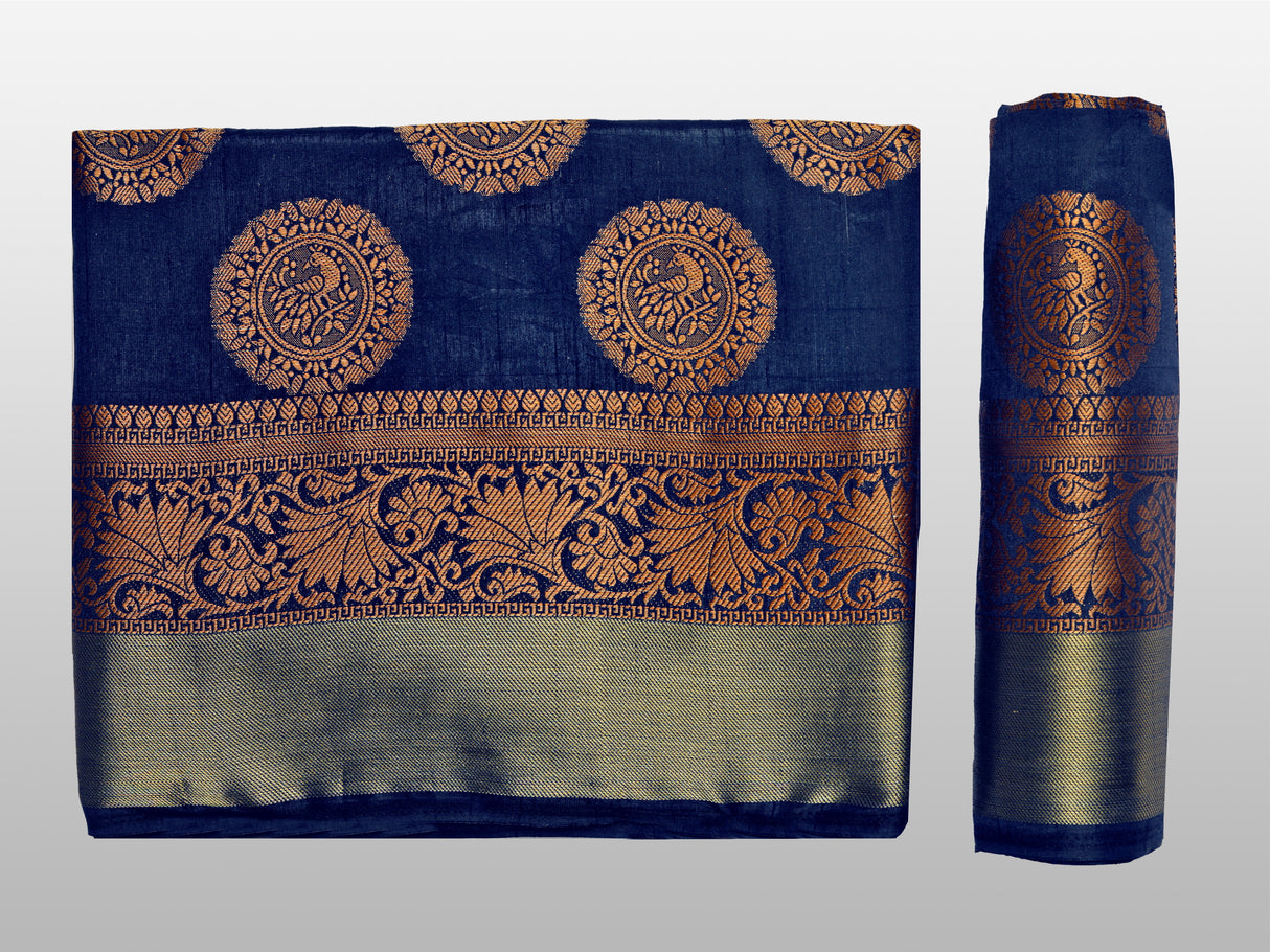 Mimosa Womens Art Silk Saree Kanjivaram Navy Blue Color