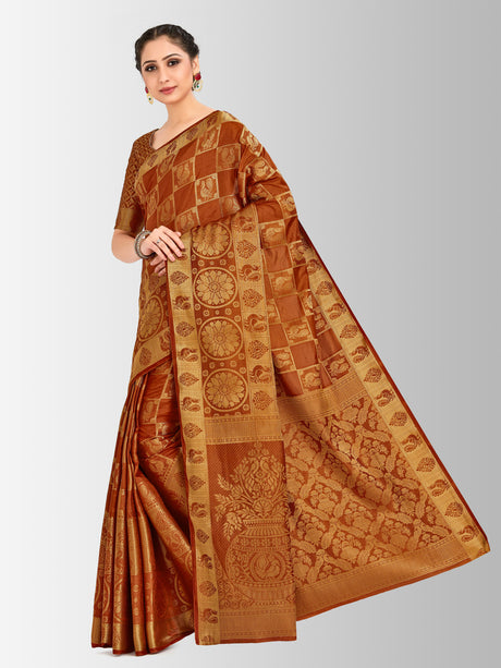 Mimosa Womens Art Silk Saree Kanjivaram Rust Color