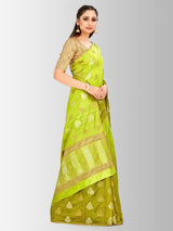 Mimosa Womens Linen Saree Banarasi style Olive Color