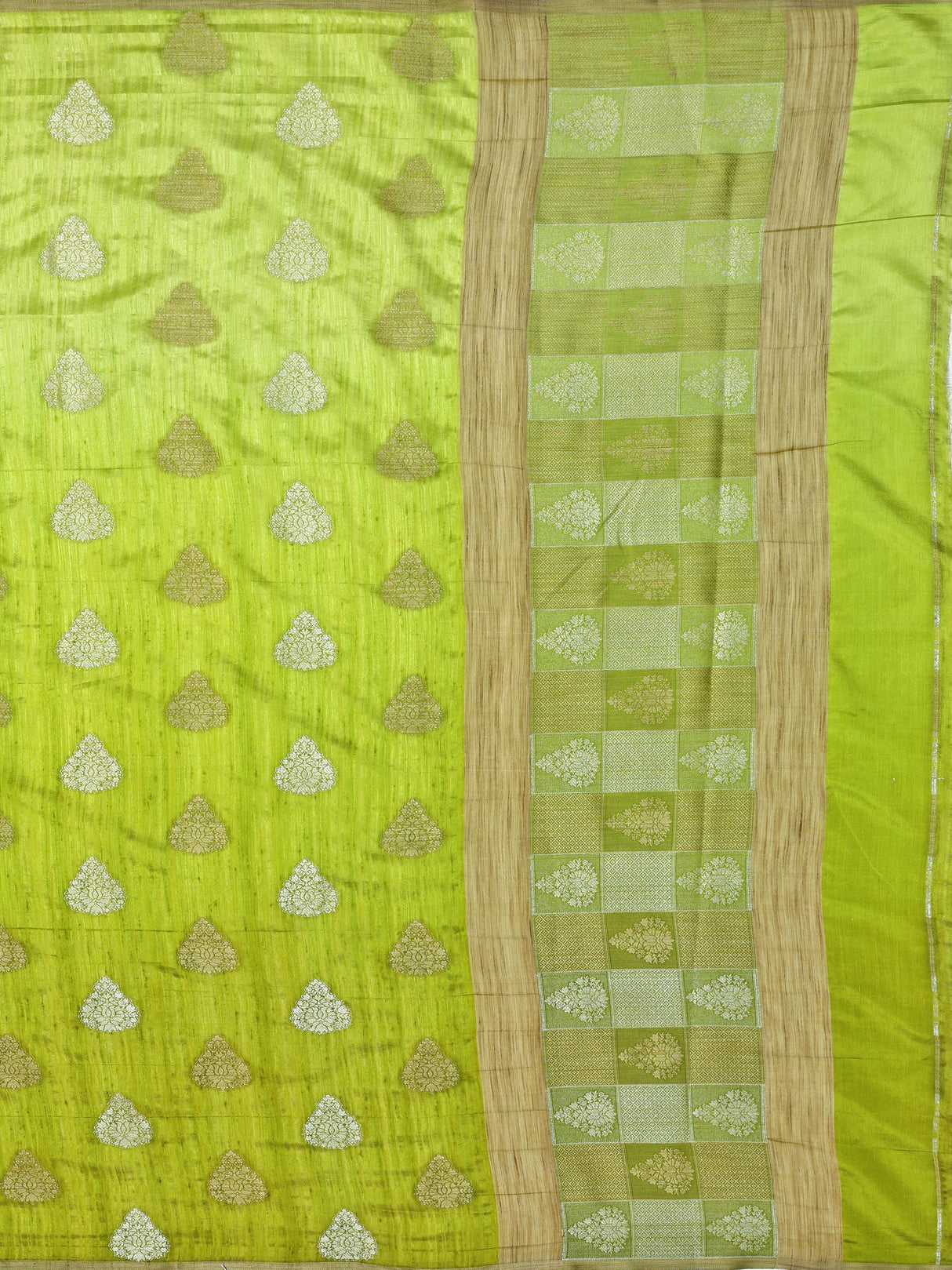 Mimosa Womens Linen Saree Banarasi style Olive Color