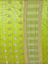 Mimosa Womens Linen Saree Banarasi style Olive Color