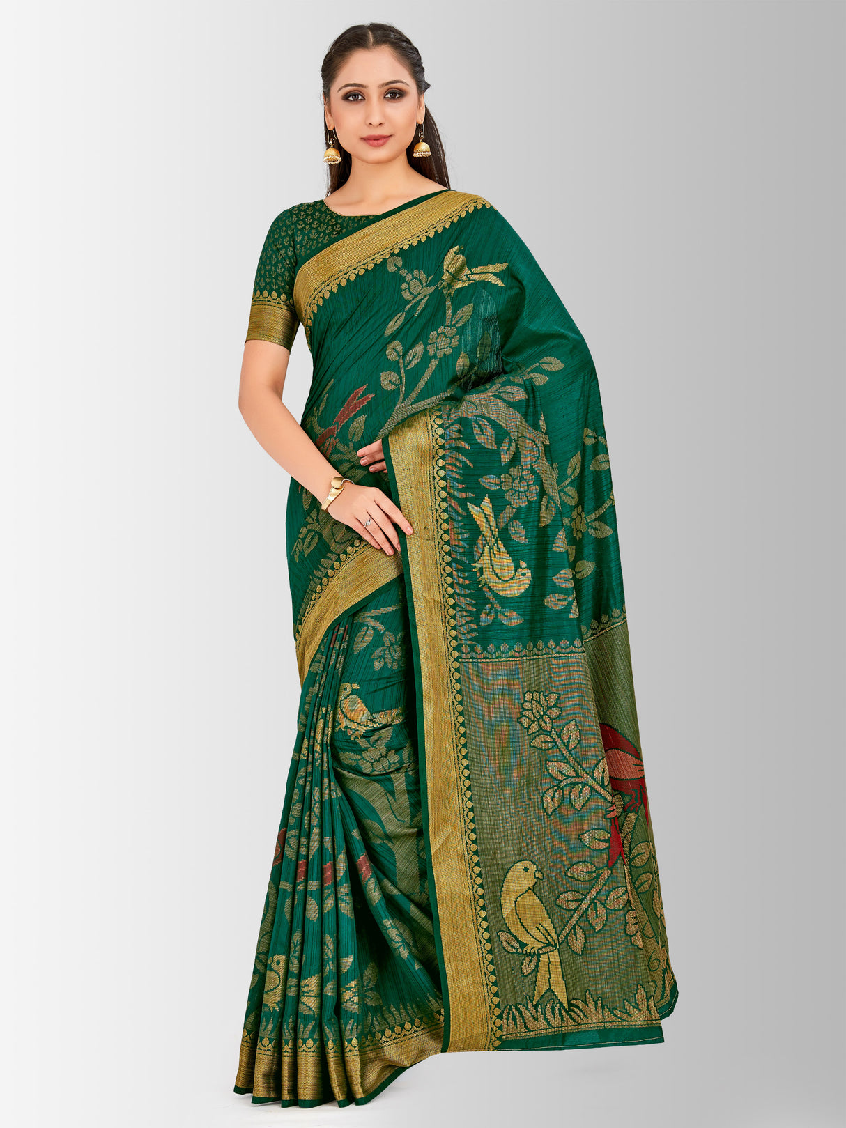 Mimosa Womens Art Silk Saree Kanjivaram BGreen Color