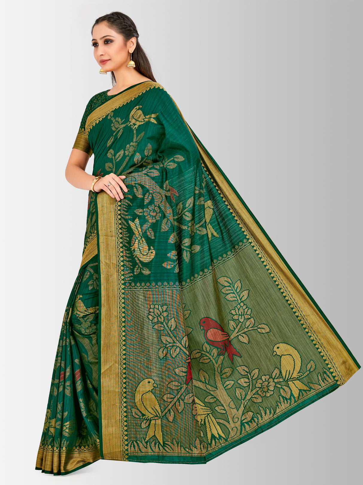 Mimosa Womens Art Silk Saree Kanjivaram BGreen Color