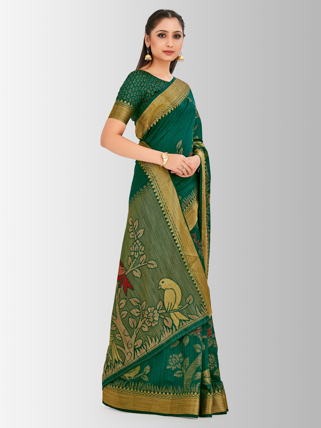 Mimosa Womens Art Silk Saree Kanjivaram BGreen Color