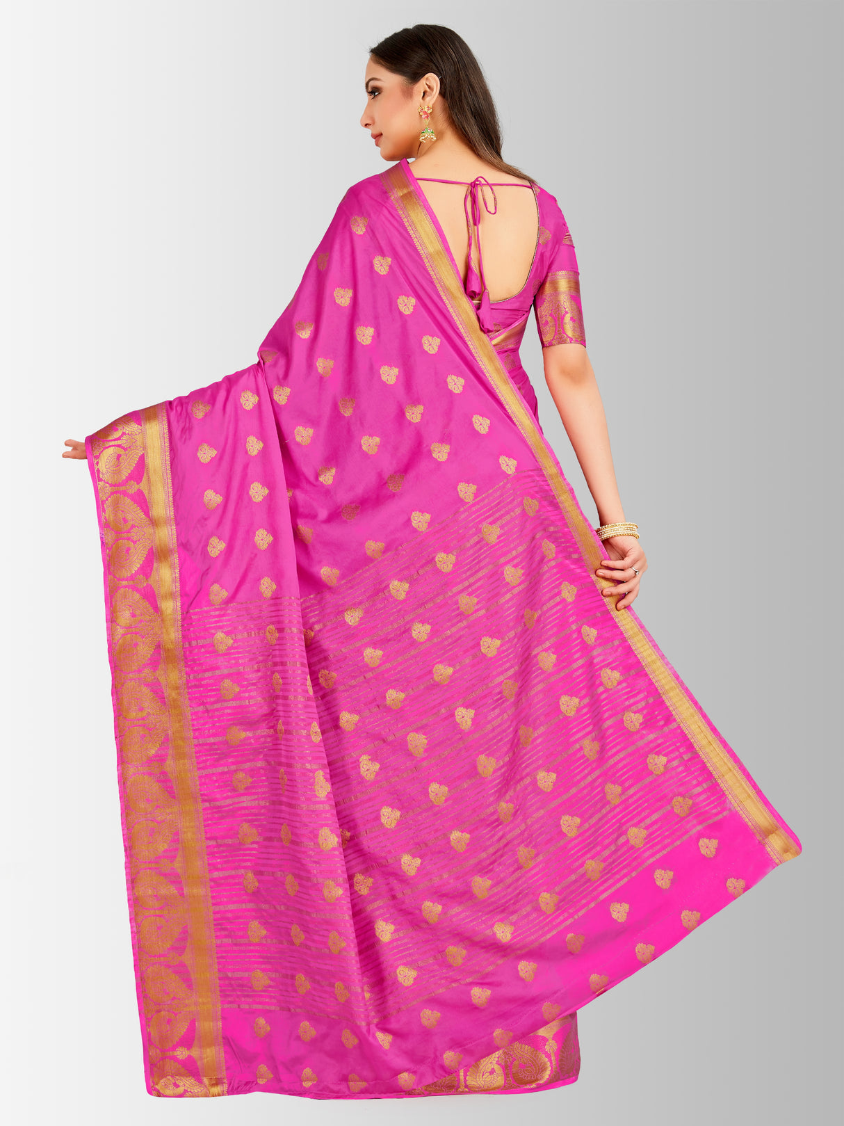 Mimosa Womens Crepe Saree Mysore Silk Pink Color