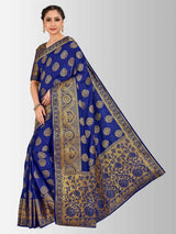 Mimosa Womens Art Silk Saree Kanjivaram Navy Blue Color