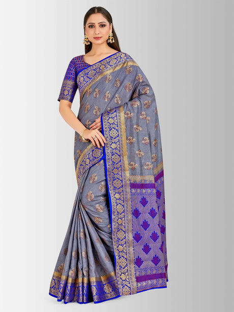 Mimosa Womens Art Silk Saree Paithani Grey Color