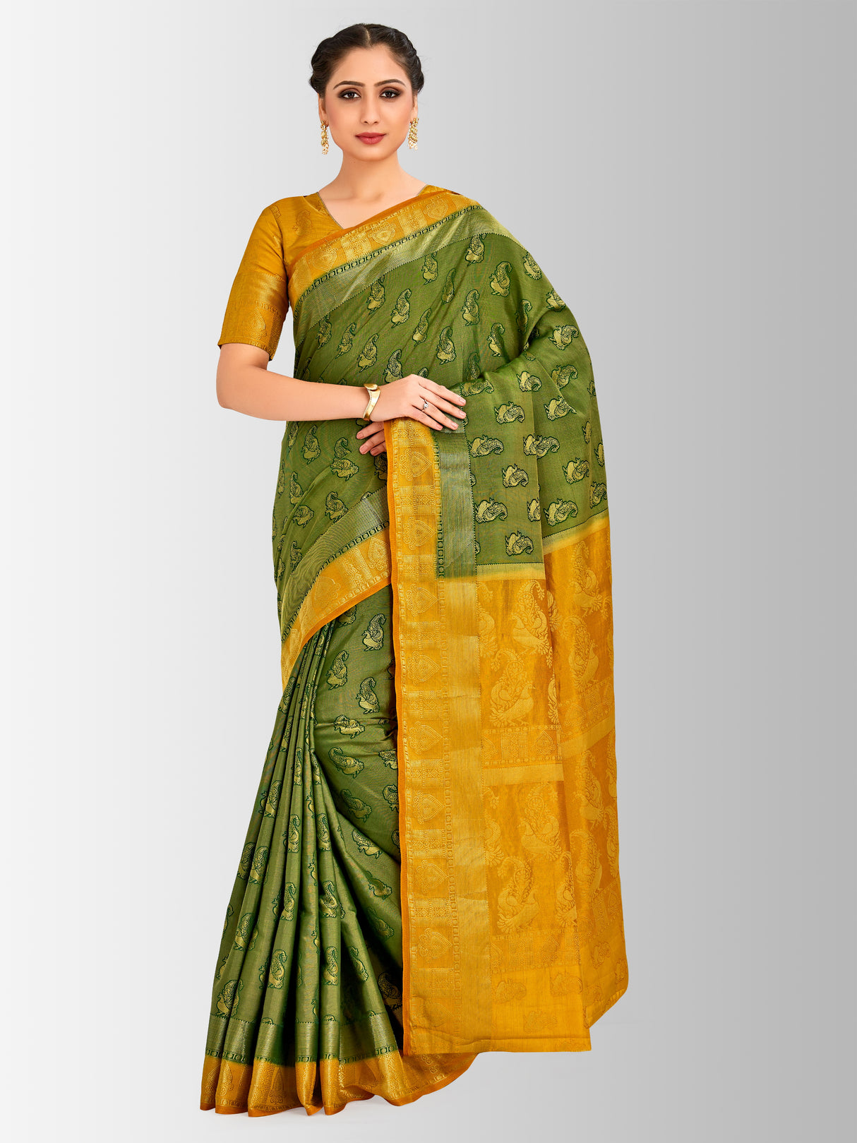 Mimosa Womens Art Silk Saree Kanjivaram BGreen Color