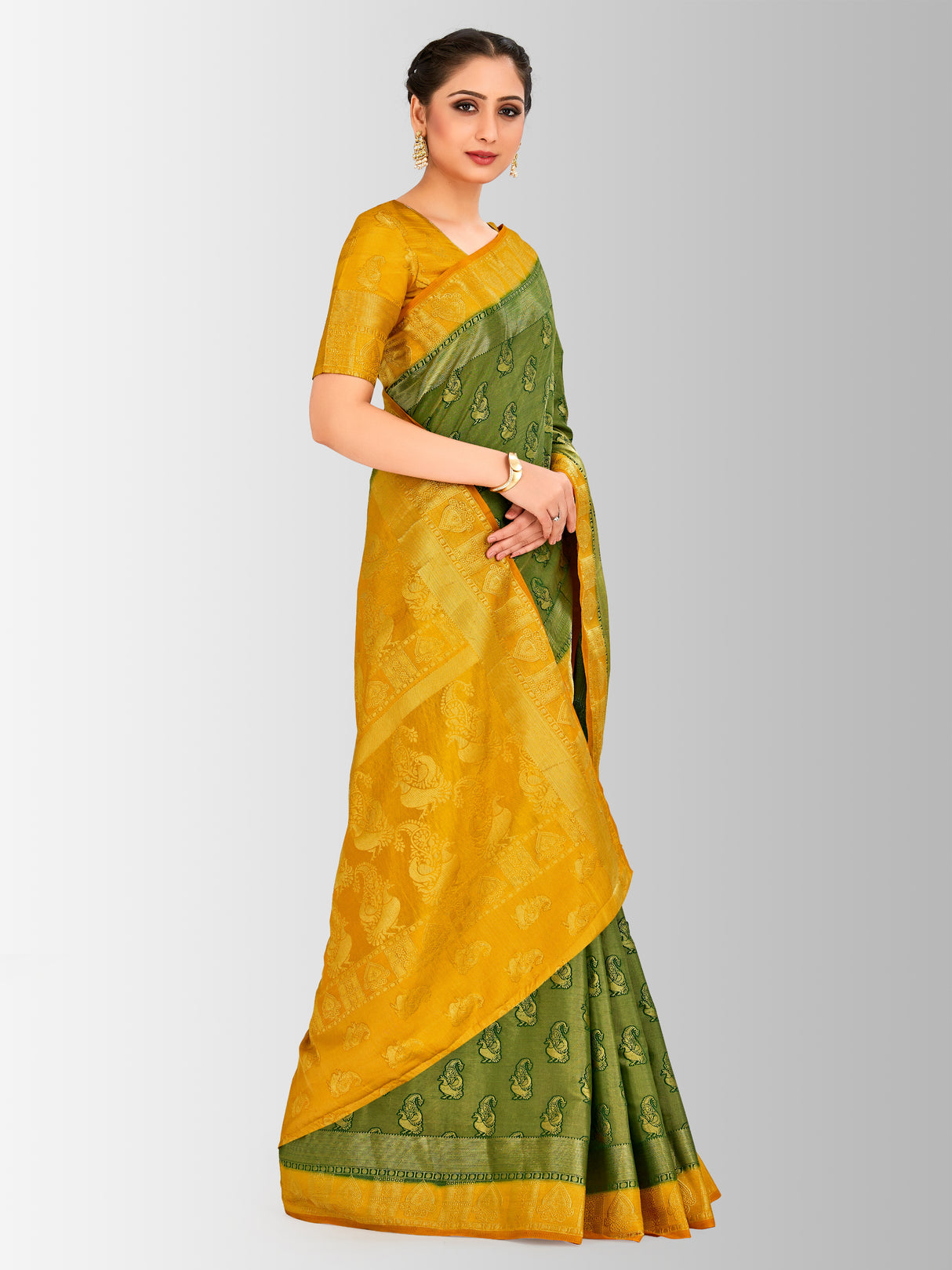 Mimosa Womens Art Silk Saree Kanjivaram BGreen Color