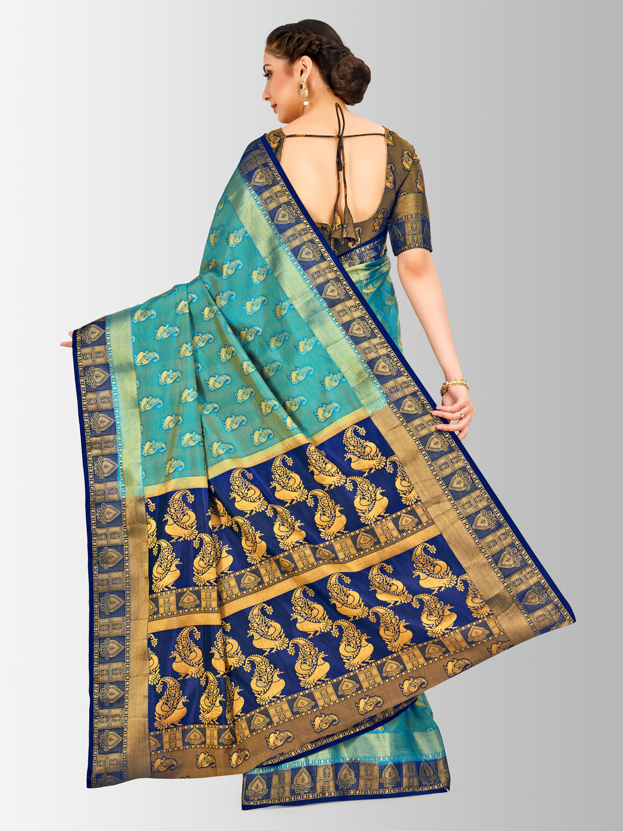 Mimosa Womens Art Silk Saree Kanjivaram Saffire Color