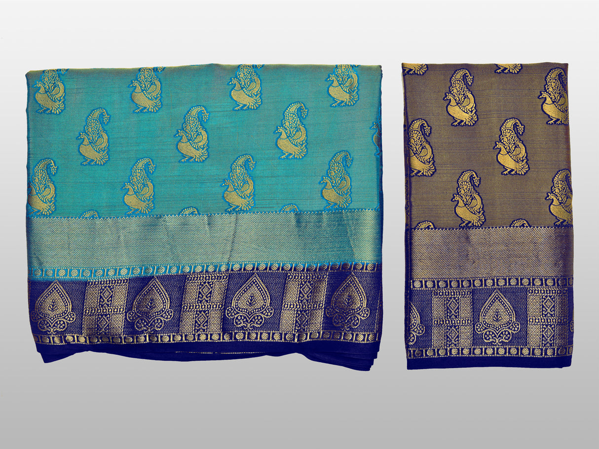 Mimosa Womens Art Silk Saree Kanjivaram Saffire Color