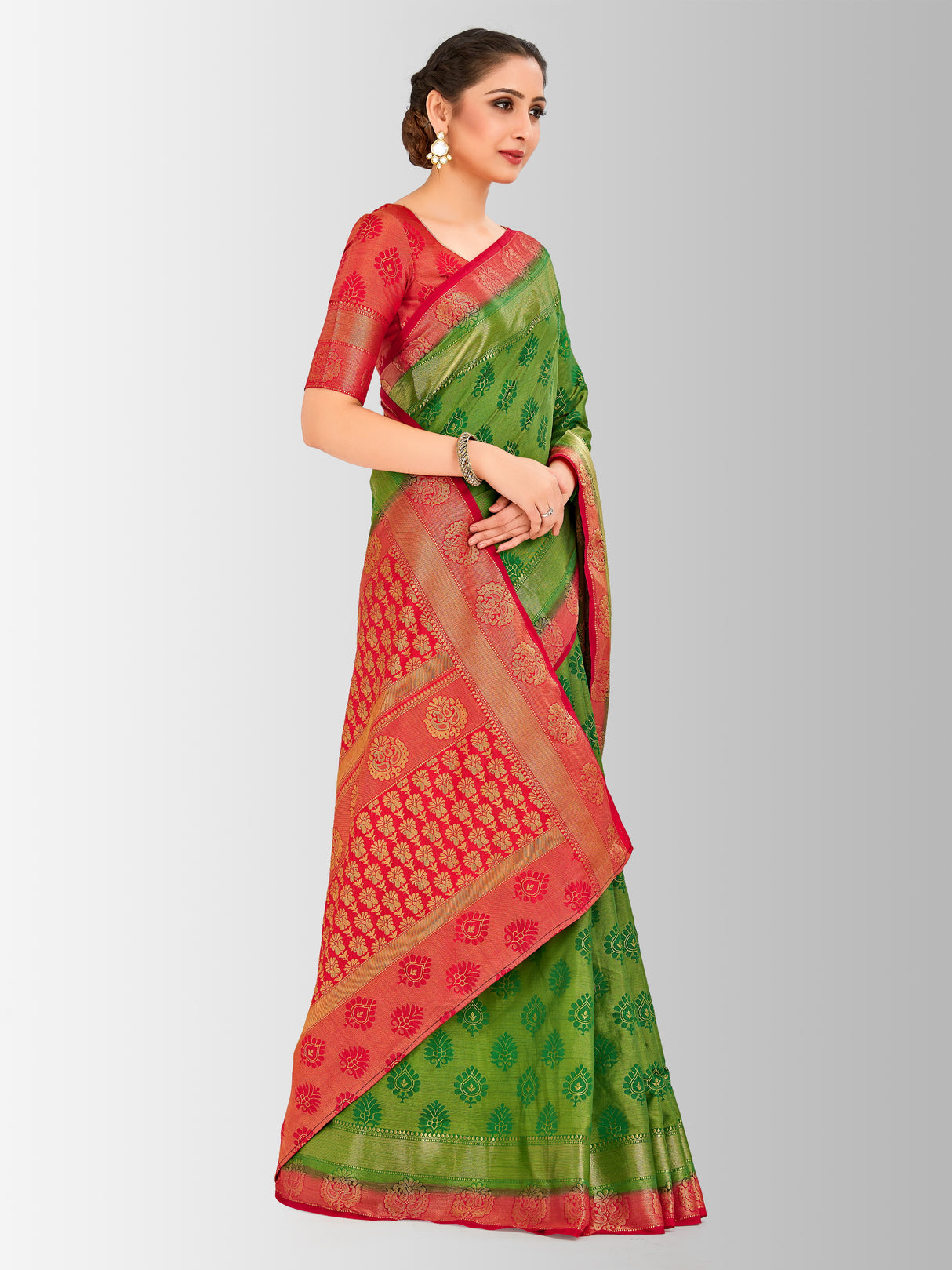 Mimosa Womens Art Silk Saree Kanjivaram Green Color