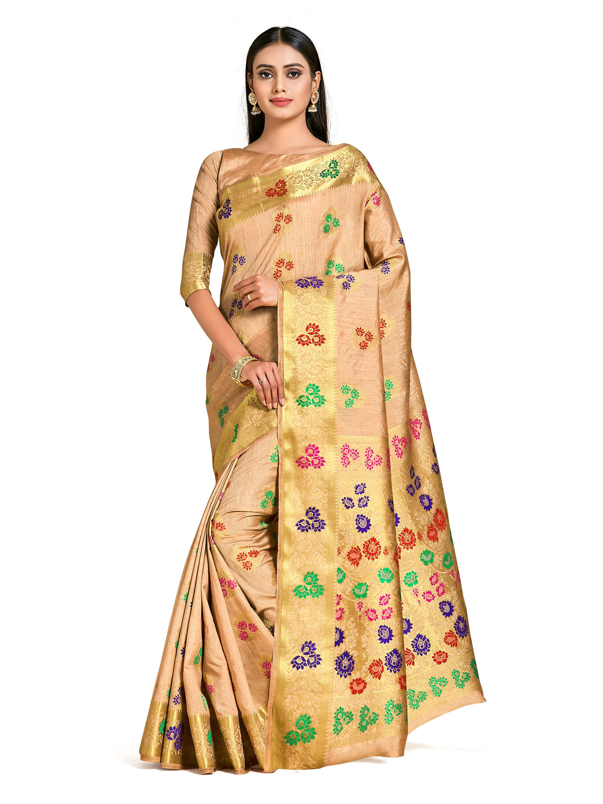 Mimosa Womens Art Silk Saree Dharmavaram Chiku Color