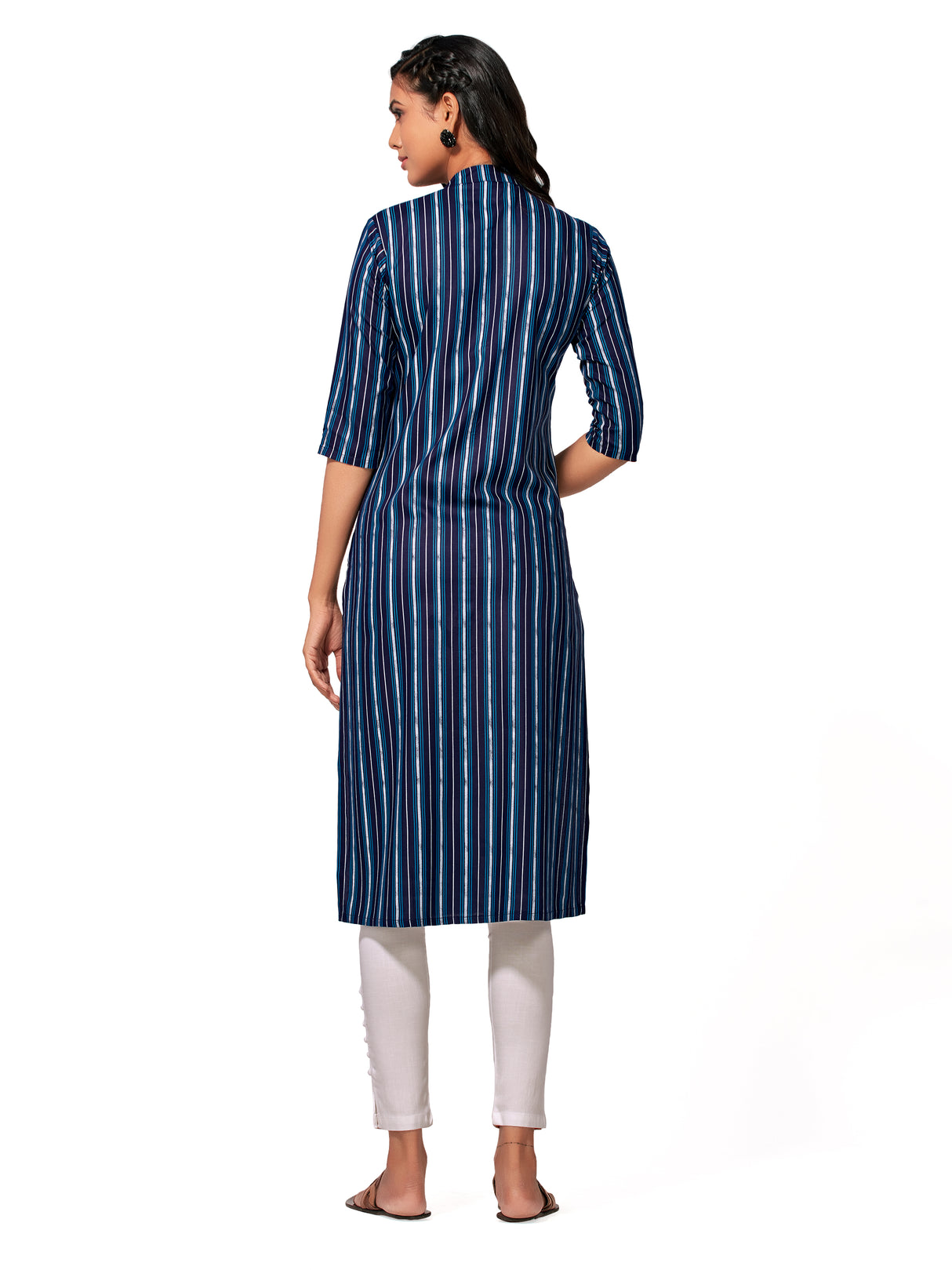 Mimosa Women Navy Blue Color Printed Straight Kurta