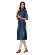 Mimosa Women Navy Blue Color Printed Straight Kurta