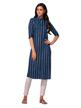 Mimosa Women Navy Blue Color Printed Straight Kurta