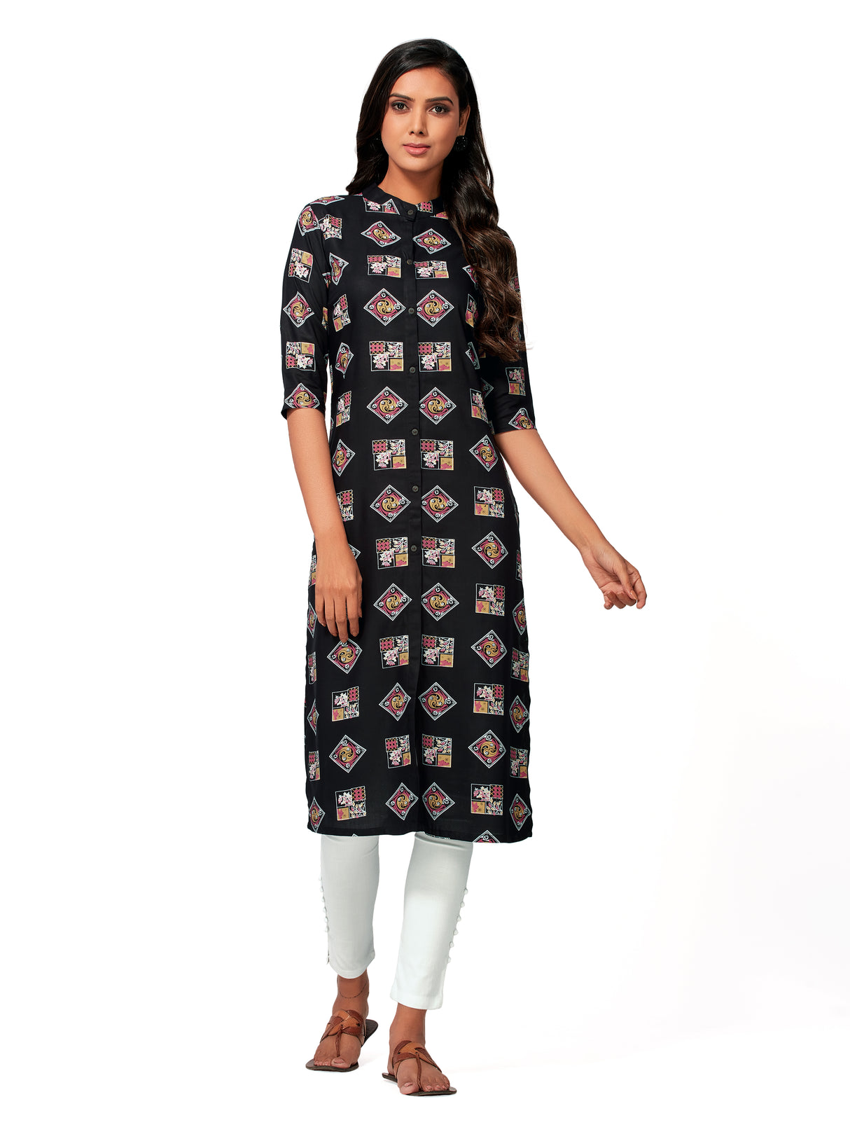 Mimosa Women Black Color Printed Straight Kurta