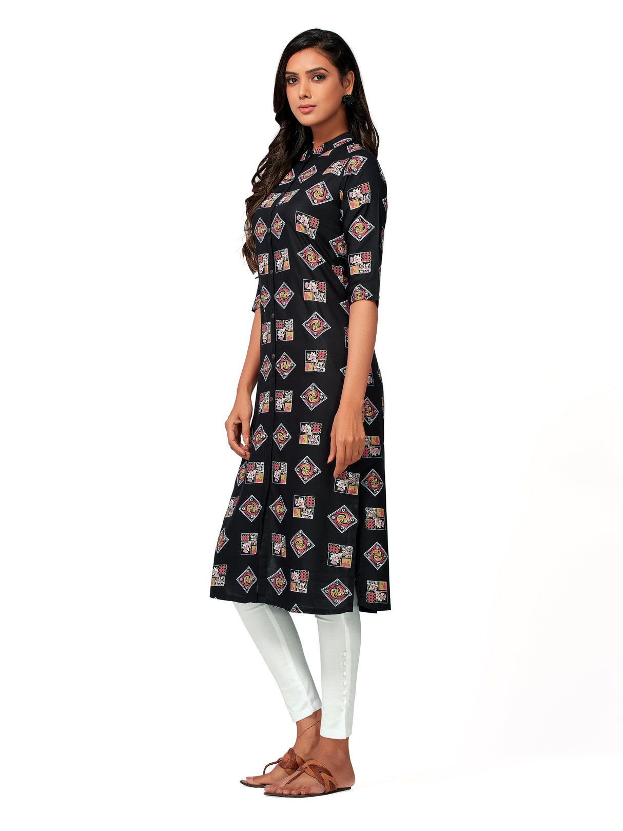 Mimosa Women Black Color Printed Straight Kurta