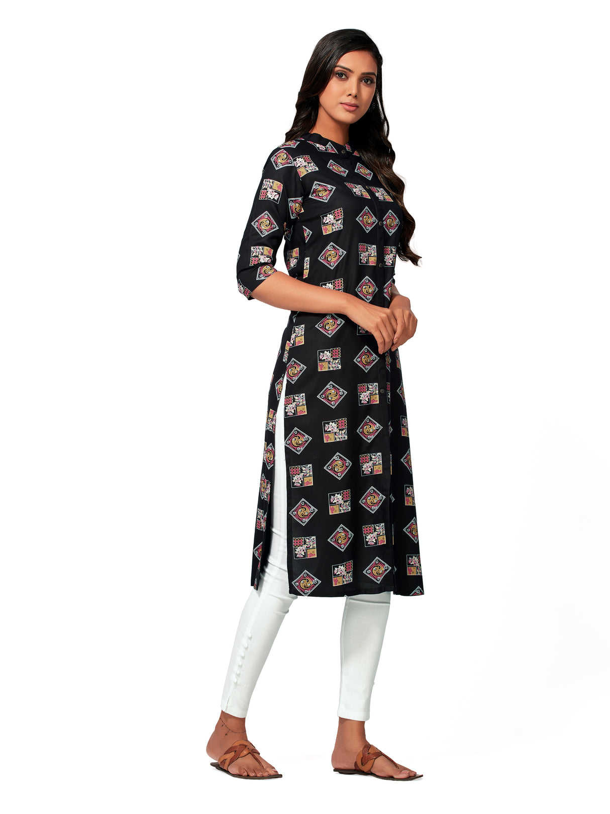 Mimosa Women Black Color Printed Straight Kurta