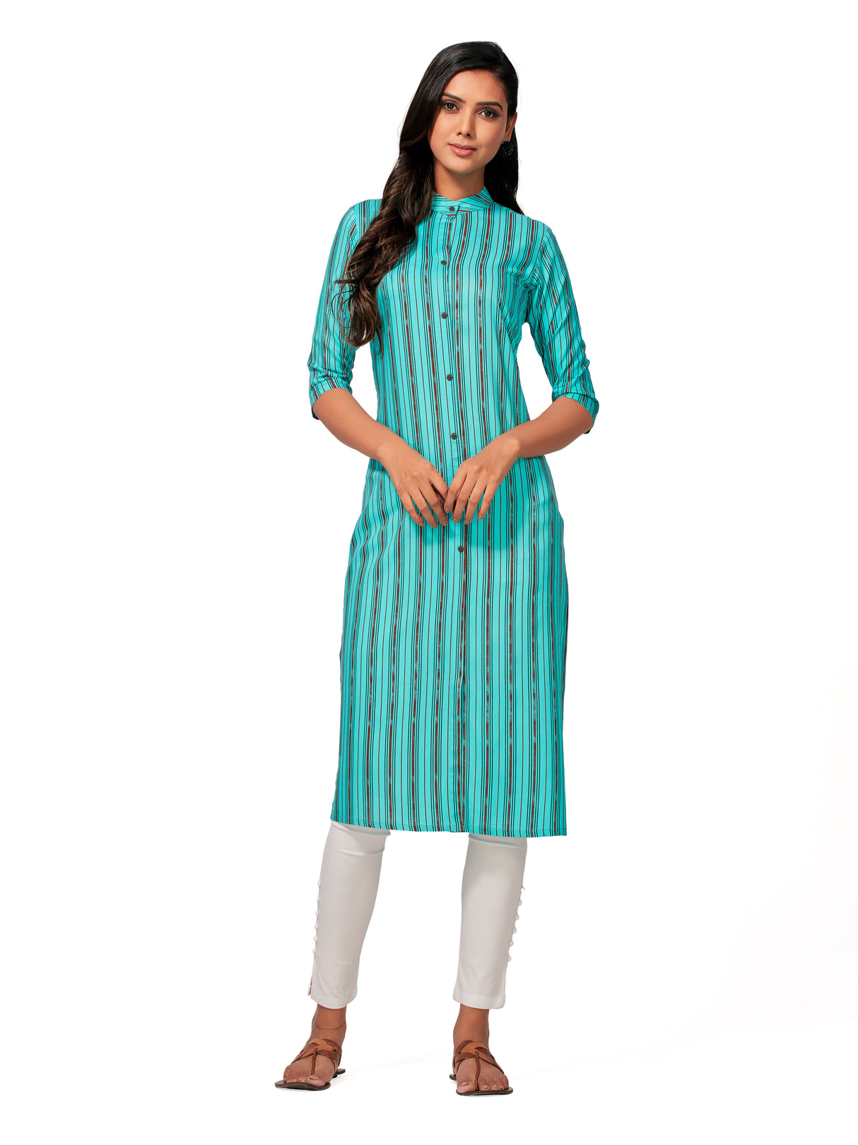 Mimosa Women Turquoise Blue Color Printed Straight Kurta