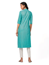 Mimosa Women Turquoise Blue Color Printed Straight Kurta