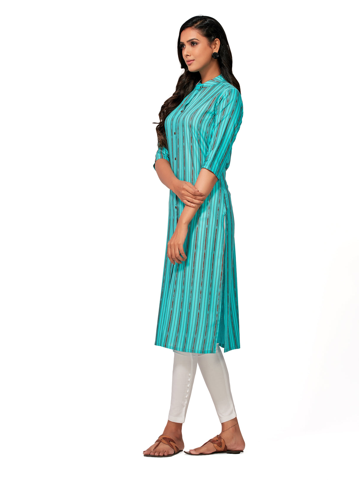 Mimosa Women Turquoise Blue Color Printed Straight Kurta