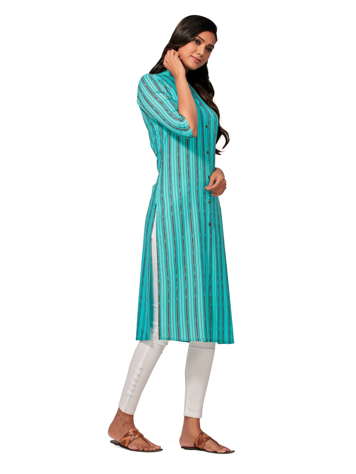 Mimosa Women Turquoise Blue Color Printed Straight Kurta