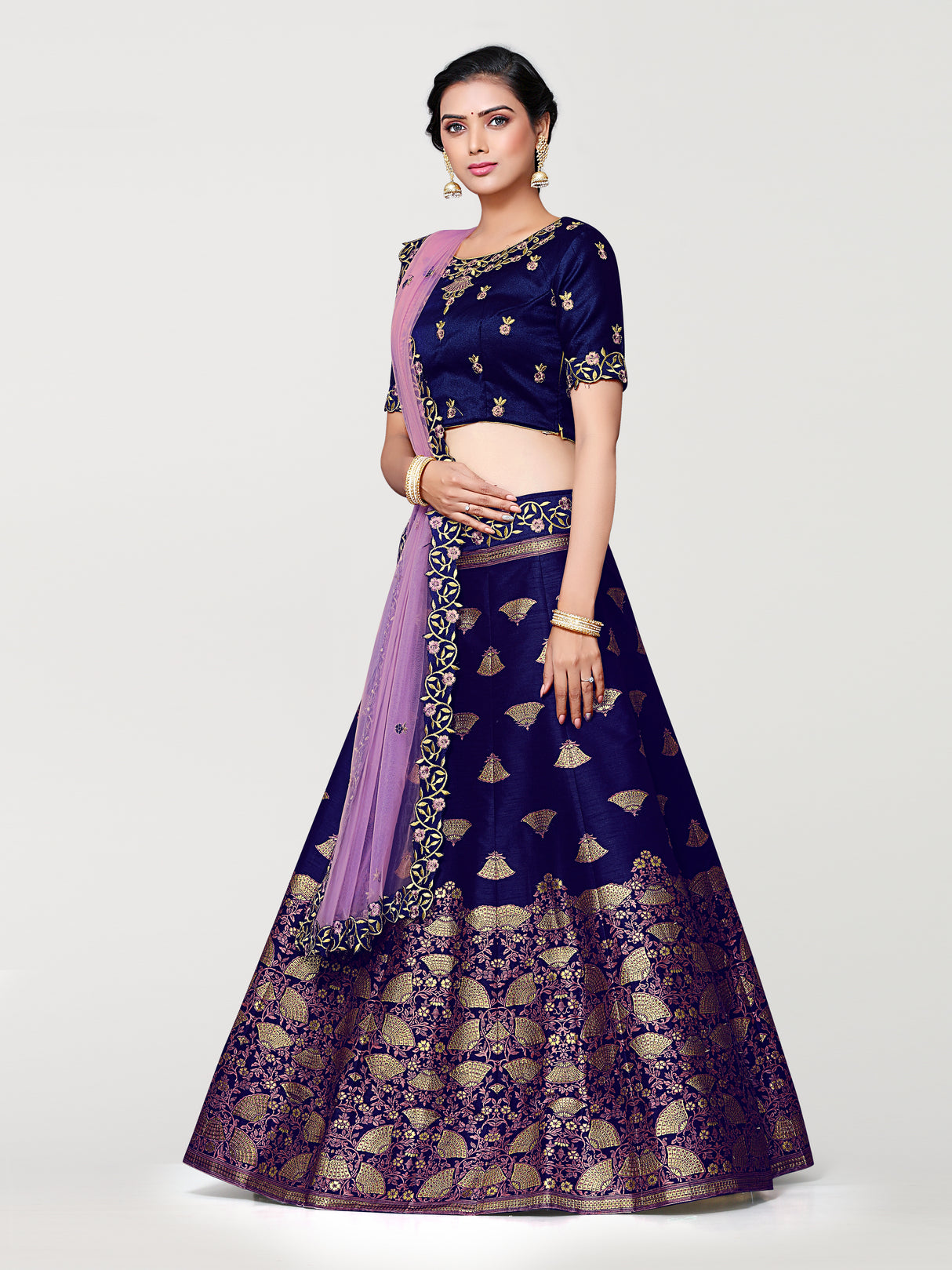 MIMOSA Women's Art Silk Semi-Stitched Lehenga with Unstitched Blouse and Dupatta