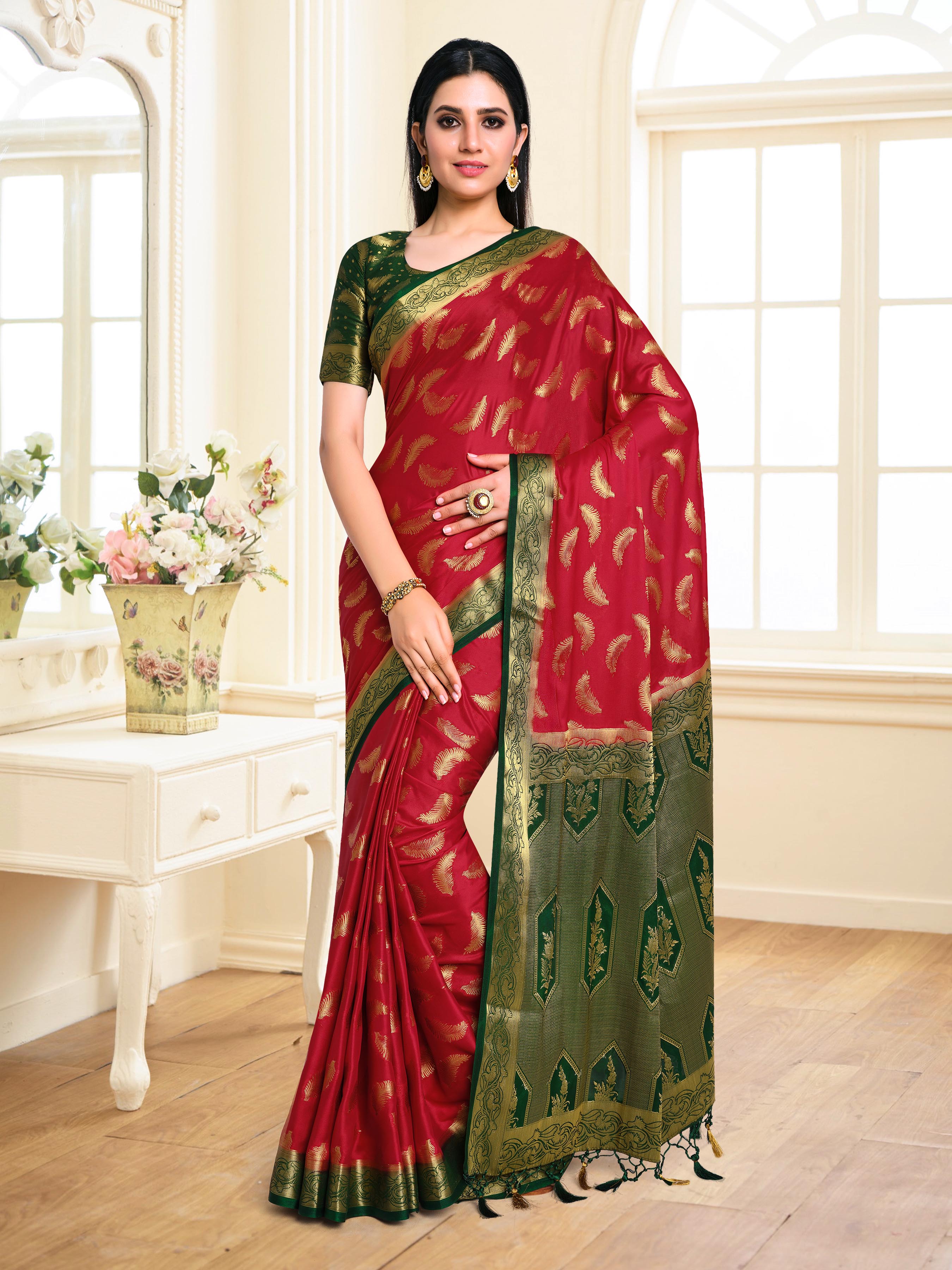 Sushma Fashion Printed Crepe Saree (Red)