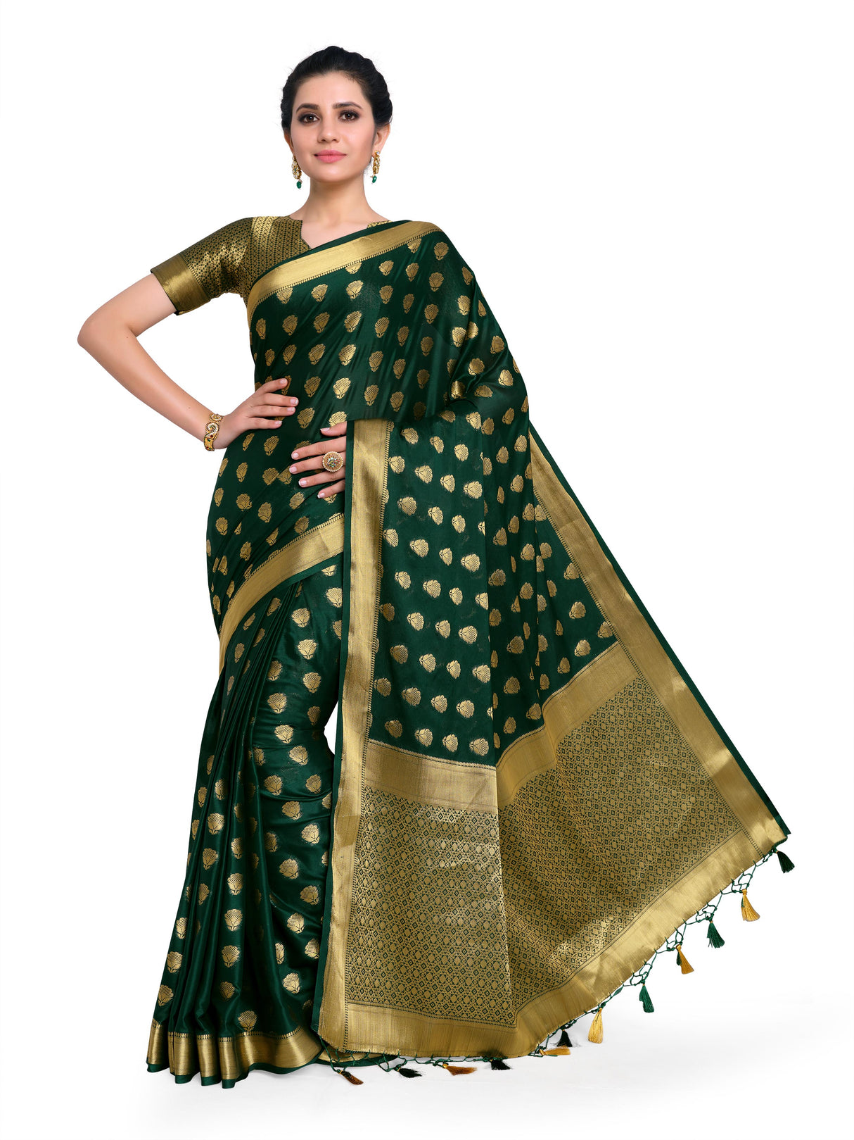 Mimosa Womens Crepe Saree Mysore Silk BGreen Color