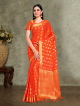 Mimosa Womens Crepe Saree Mysore Silk Peach Color