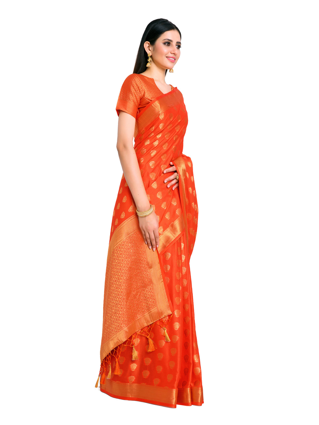 Mimosa Womens Crepe Saree Mysore Silk Peach Color