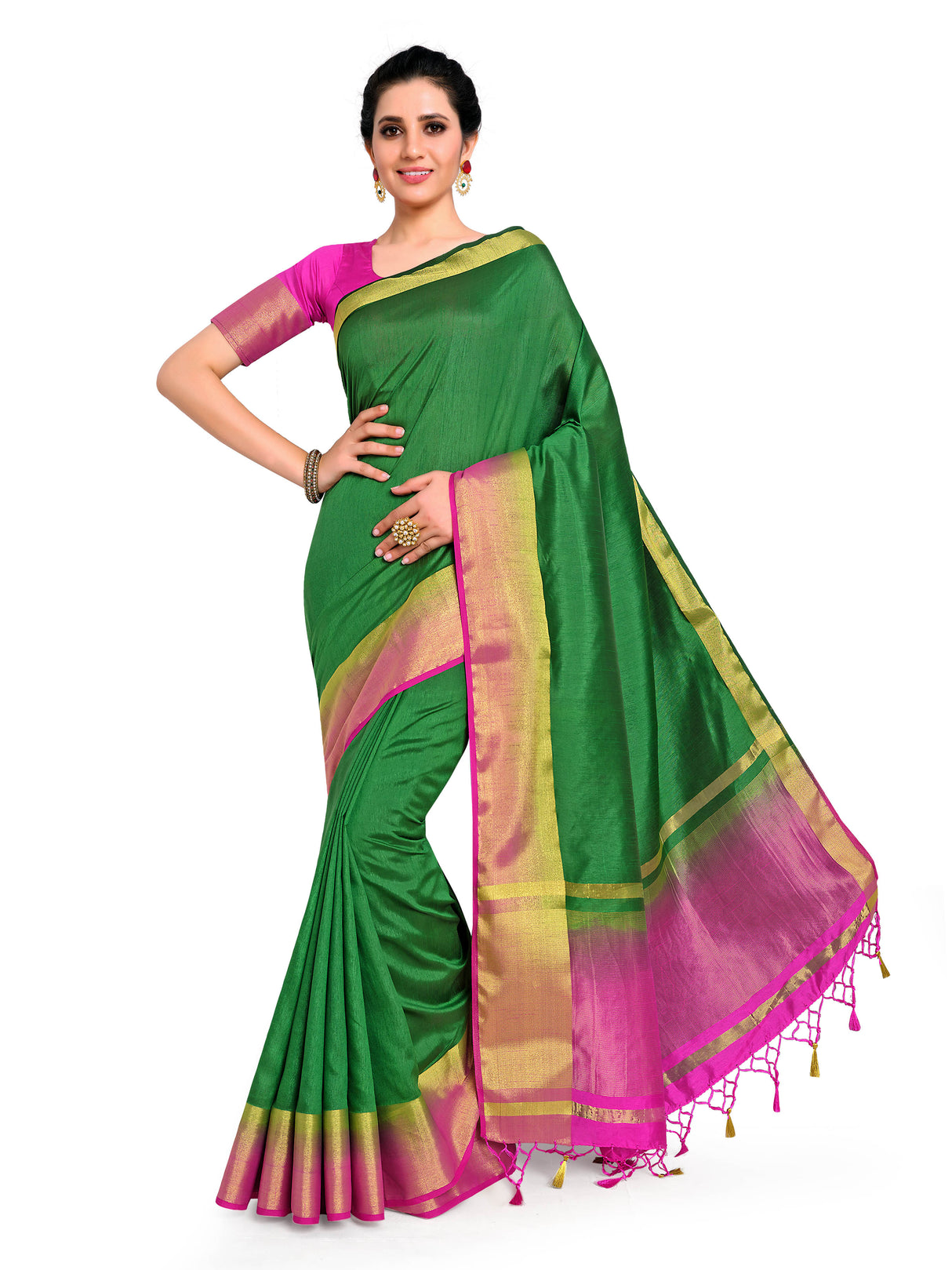 Mimosa Womens Art Silk Saree Kanjivaram BGreen Color