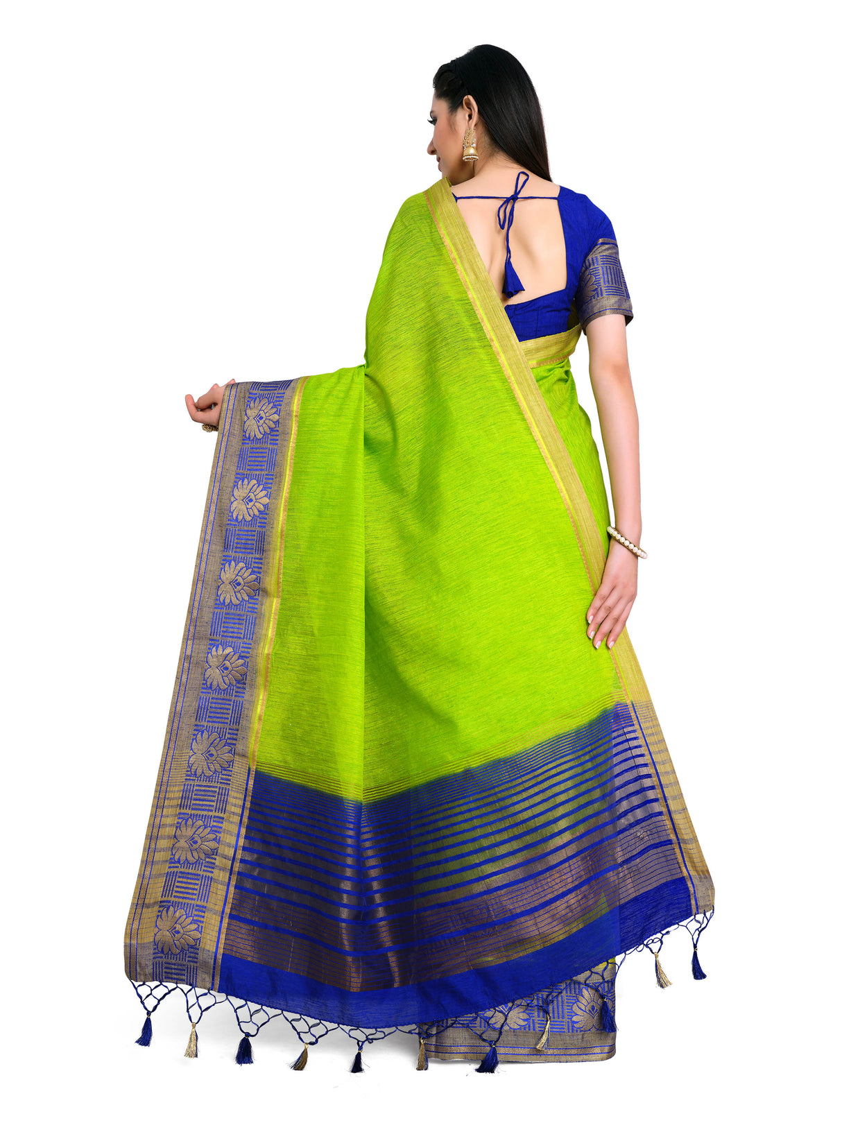 Mimosa Womens Linen Saree Banarasi style Liril Color