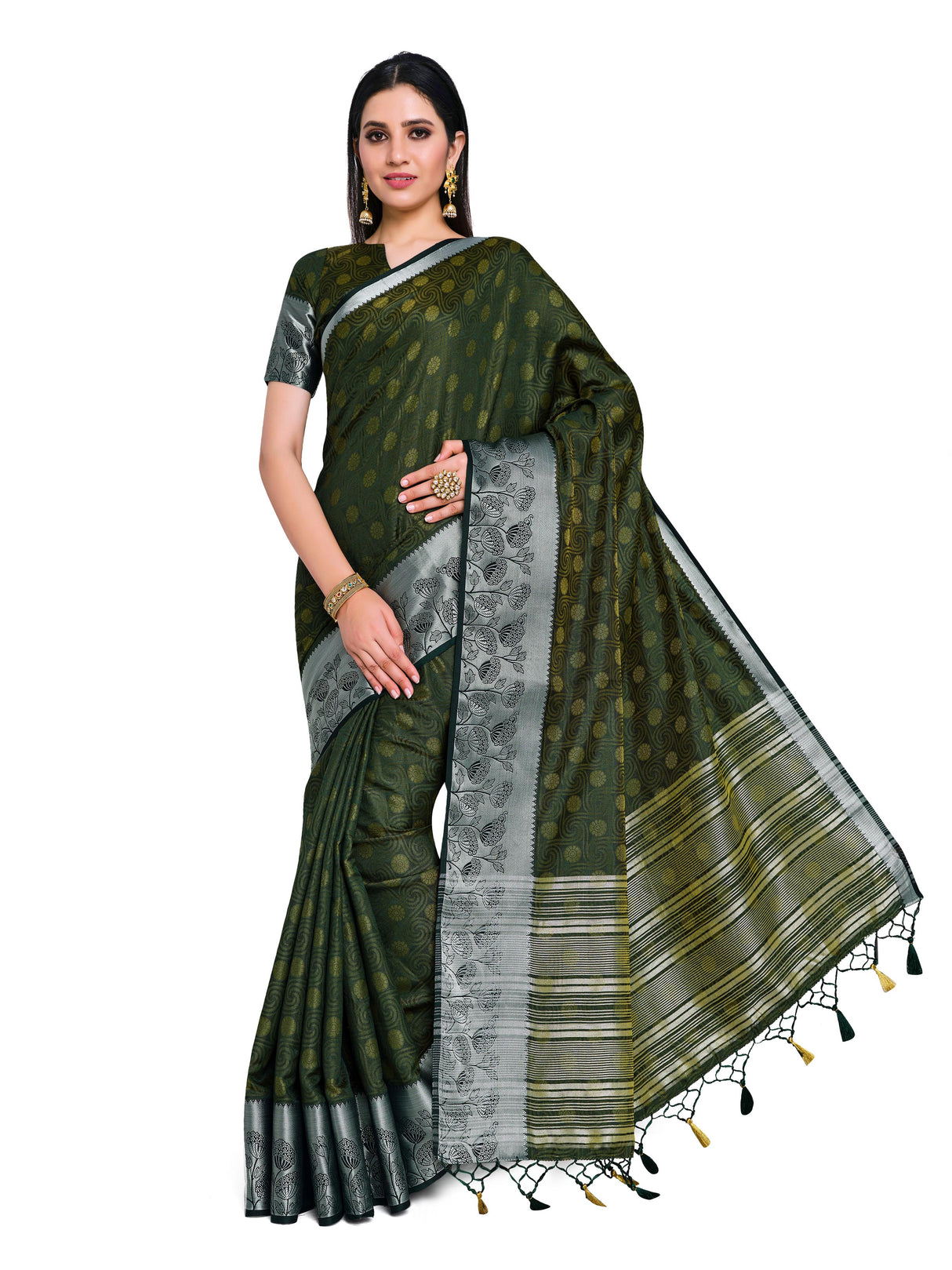 Mimosa Womens Art Silk Saree Kanjivaram style BGreen Color