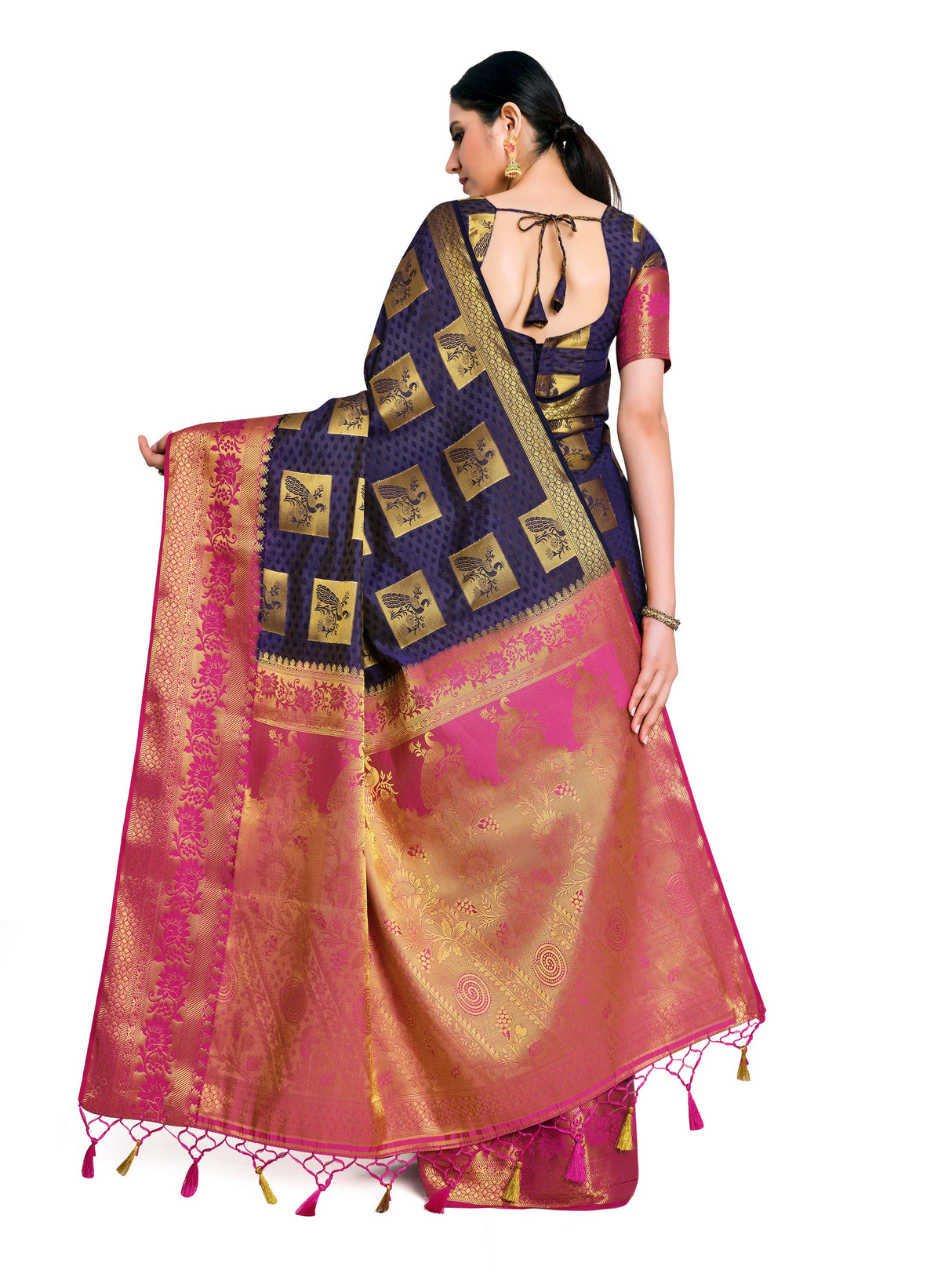 Mimosa Womens Art Silk Saree Kanjivaram Navy Blue Color