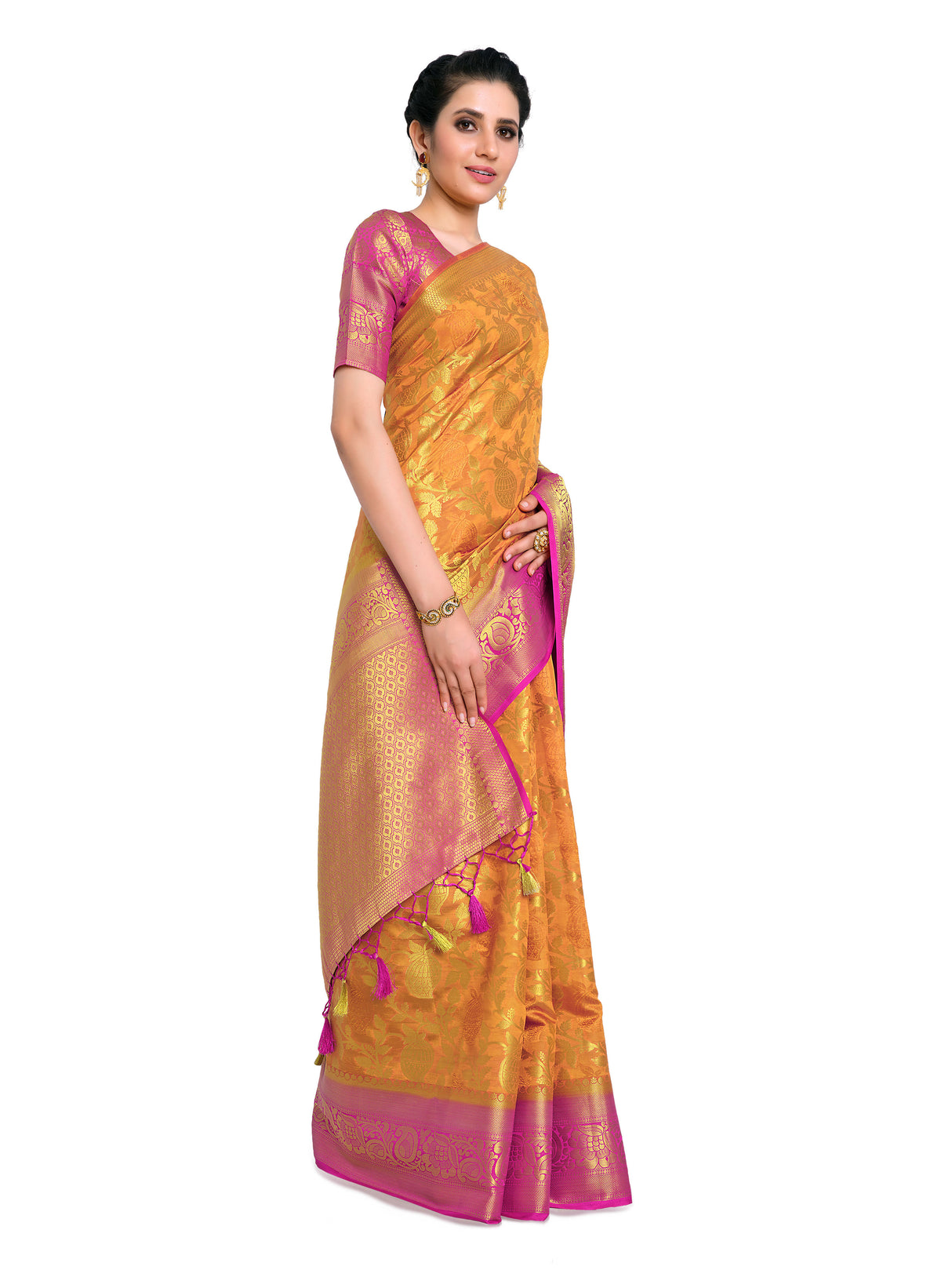 Mimosa Womens Art Silk Saree Kanjivaram Mustard Color