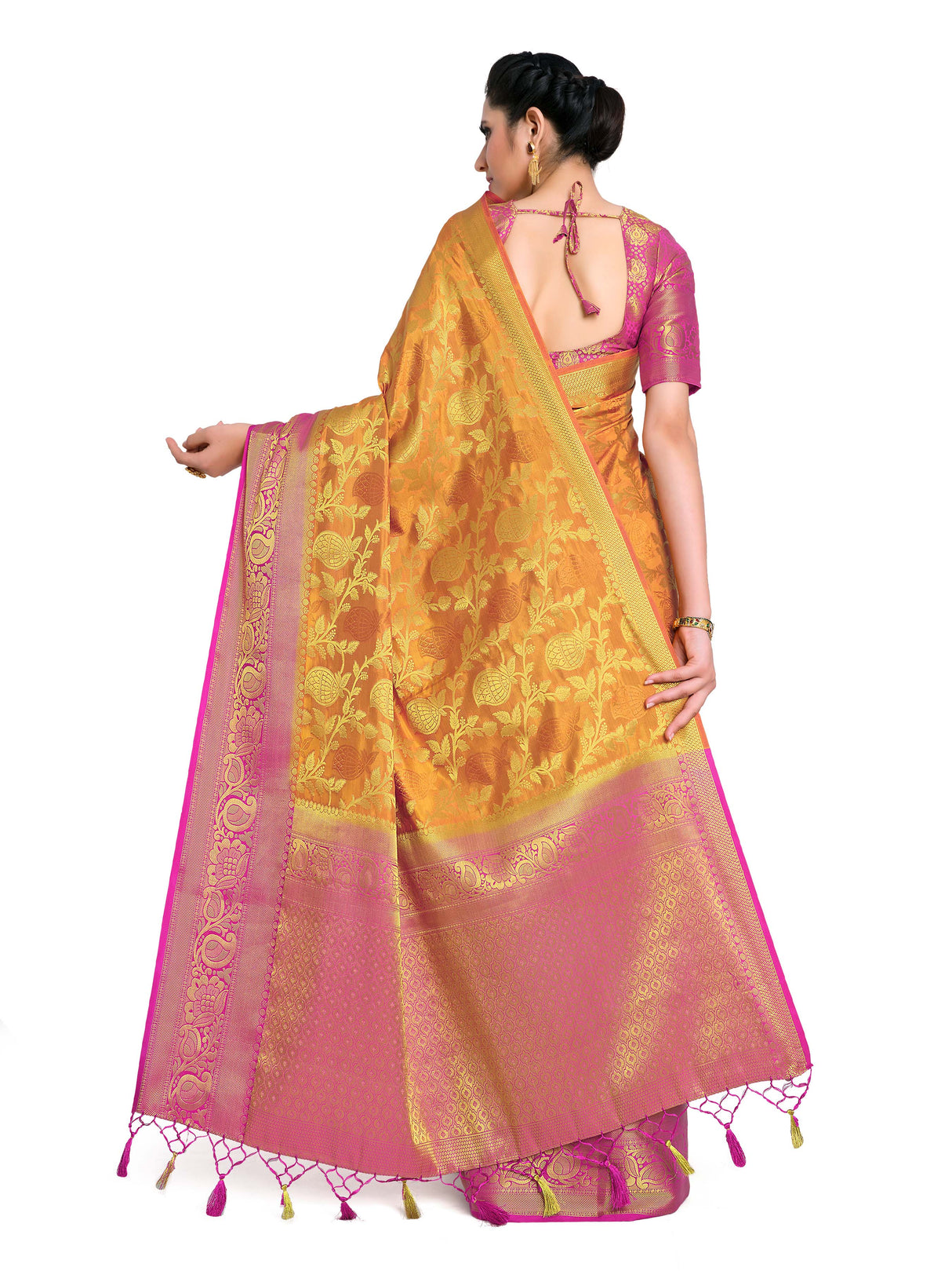 Mimosa Womens Art Silk Saree Kanjivaram Mustard Color