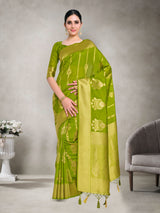 Mimosa Womens Art Silk Saree Kanjivaram Olive Color