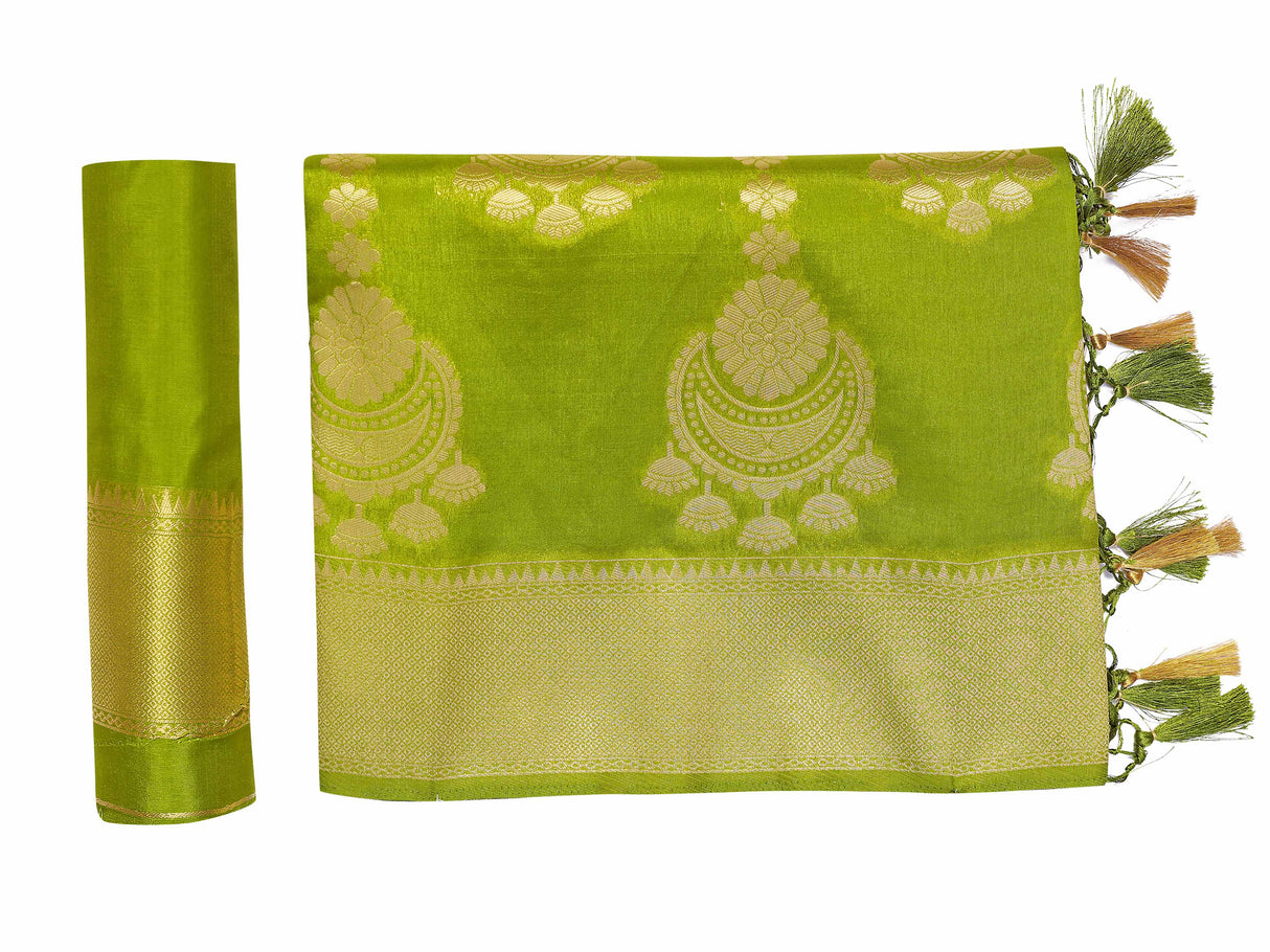 Mimosa Womens Art Silk Saree Kanjivaram Olive Color